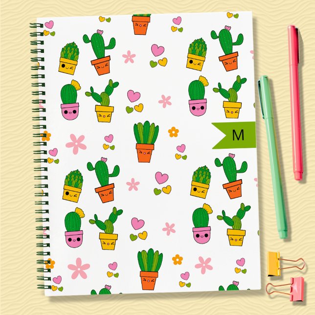 Cahier à spirale monogramme Cactus Kawaii (Créateur téléchargé)