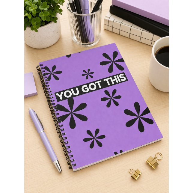 Cahier à spirale motif citation violet et noir (Créateur téléchargé)