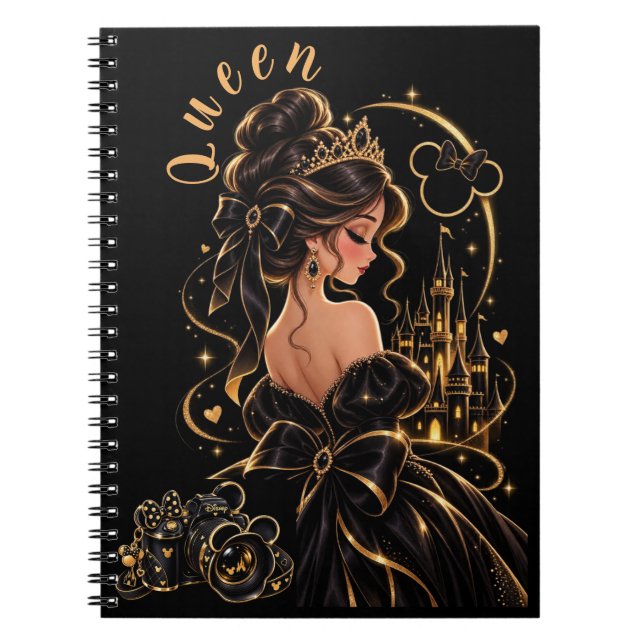 Cahier à spirale noir et or de la Reine (Devant)