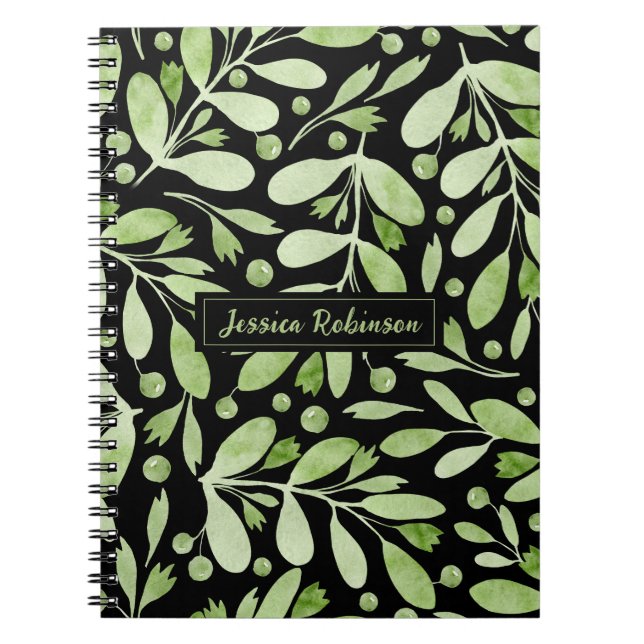 Cahier à spirale noir personnalisé de verdure d'ét (Devant)