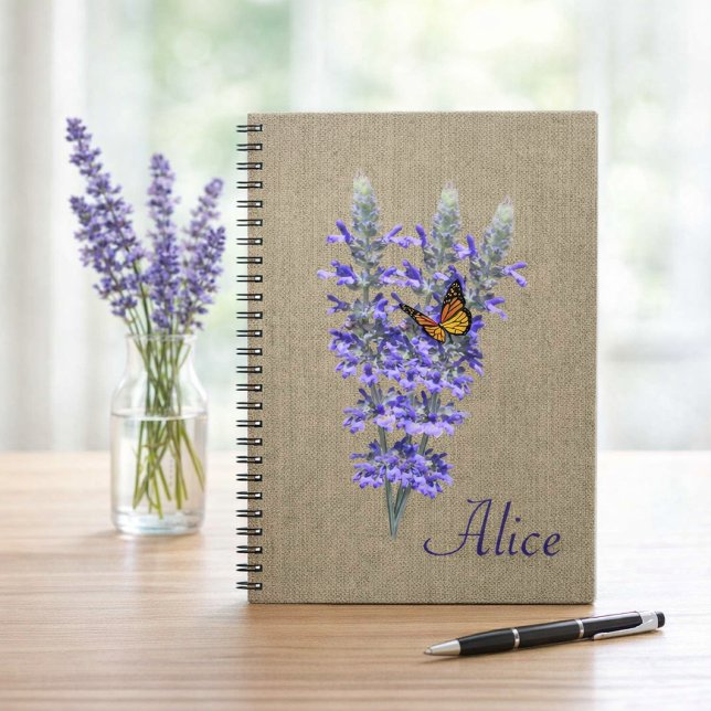 Cahier à spirale Papillon et Fleur de Lavande (Créateur téléchargé)