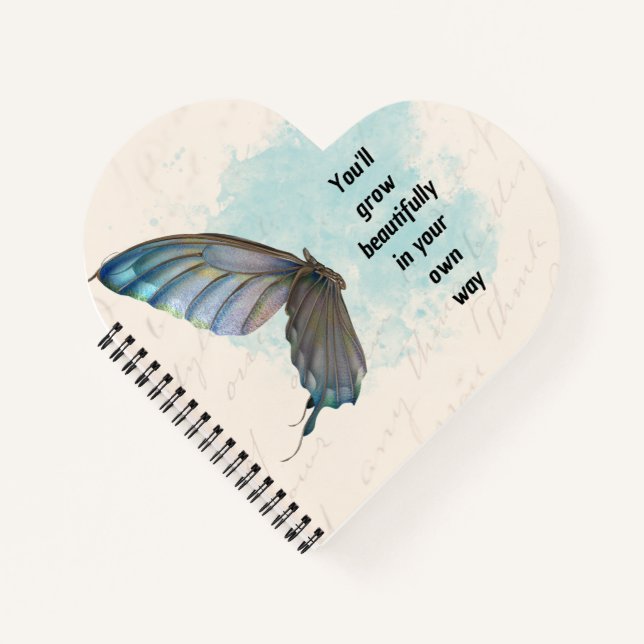 Cahier à spirale papillon vintage bleu beige (Devant)