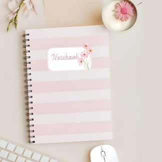 Cahier à spirale personnalisé à rayures roses flor
