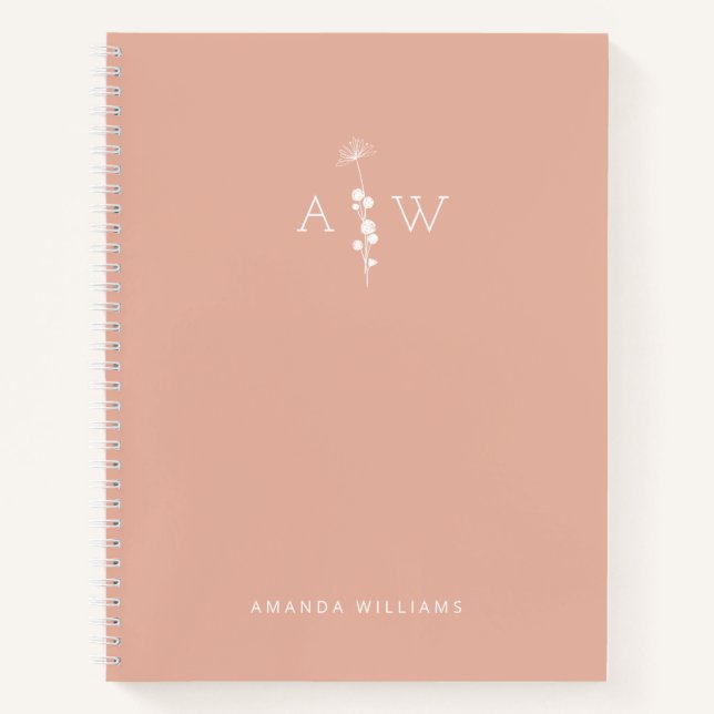 Cahier à spirale personnalisé avec monogramme pêch (Devant)