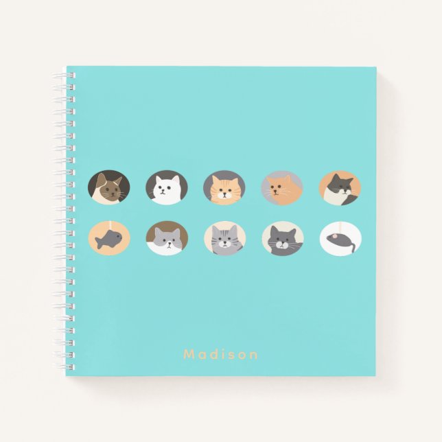 Cahier à spirale personnalisé avec visages de chat (Devant)