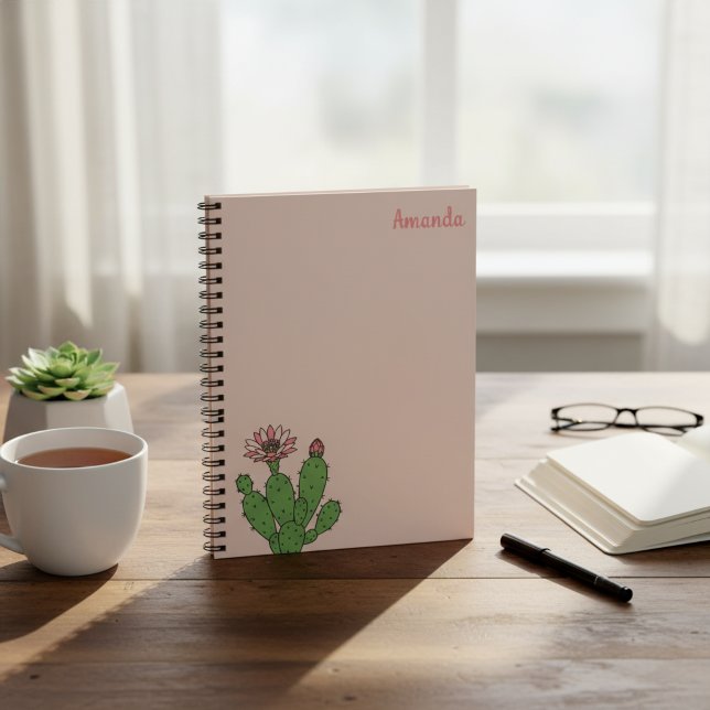Cahier à spirale personnalisé Cactus (Personalized cactus notebook with custom name.)