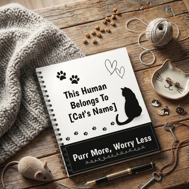 Cahier à spirale personnalisé Chat noir (Personalized notebook for cat owners
)