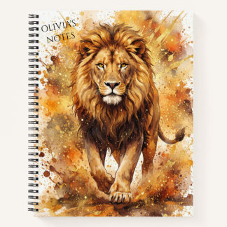 Cahier à spirale personnalisé Lion aquarelle