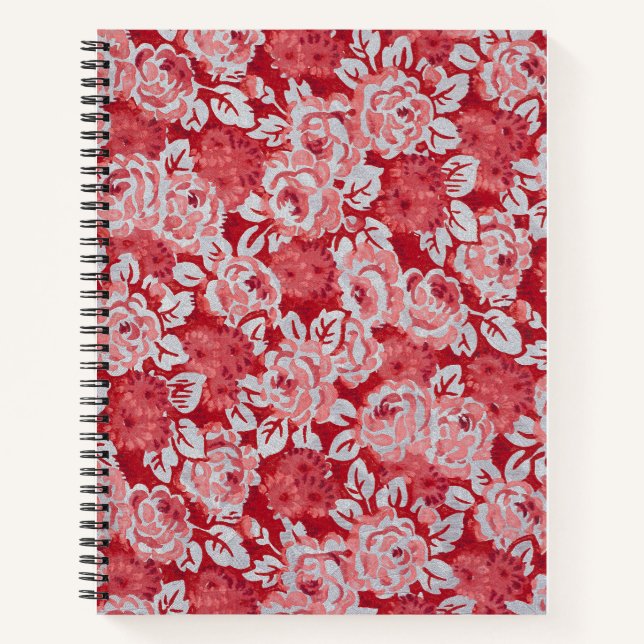Cahier à spirale rose et rouge à motif de rose (Devant)