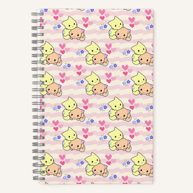 Cahier à spirale rose motifs de chatons Kawaii mig (Recto)