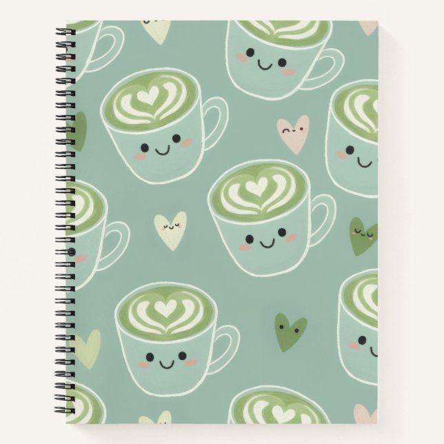 Cahier à spirale vert pastel au matcha mignon (Devant)