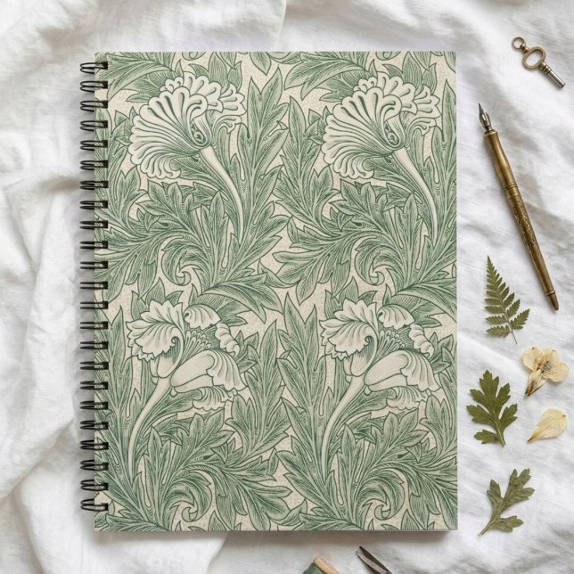 Cahier à spirale William Morris Tulipes Vertes  (Créateur téléchargé)