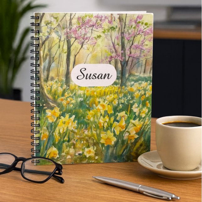 Cahier Aquarelle Prairie de Jonquilles de Printemp (Cheerful Daffodils Blooms Journal Daffodil Forest Art)