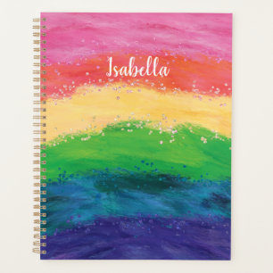 Cahier arc-en-ciel pailleté personnalisé pour fill