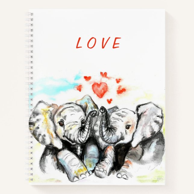 Cahier avec éléphant couple mignon (Devant)