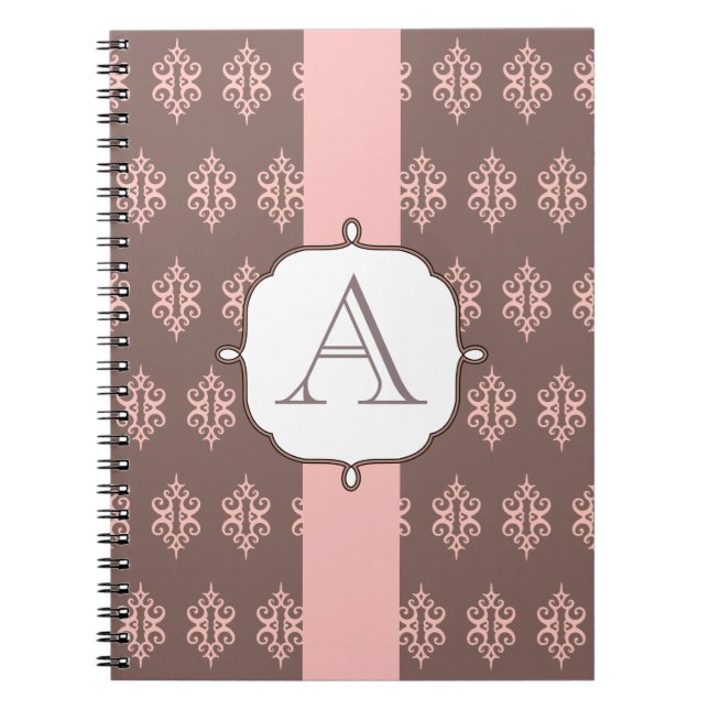 Cahier cadeau à motif dentelle rose gris Monogramm (Devant)