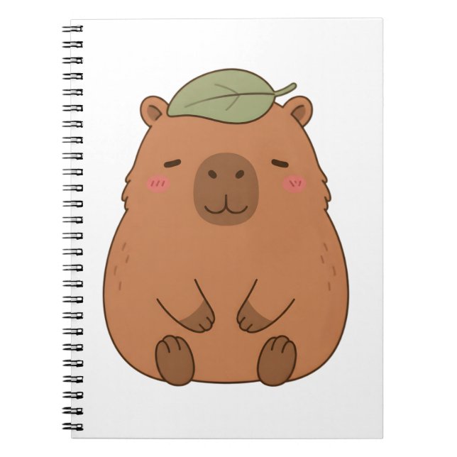Cahier Capybara Mignon Avec Feuille Verte Sur La T (Devant)