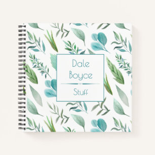 Cahier carré aux feuilles bleu sarcelle vert aquar