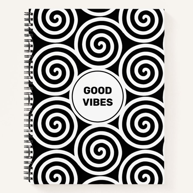 Cahier Cercles Spirales Abstraits en Noir et Blanc (Devant)