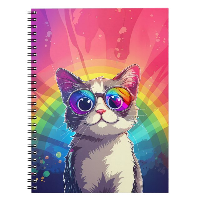 Cahier Chat Gris et Blanc Portant des Lunettes de  (Devant)