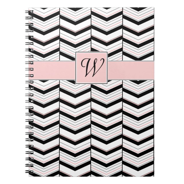 Cahier Chevron Noir Blanc et Rose (Devant)