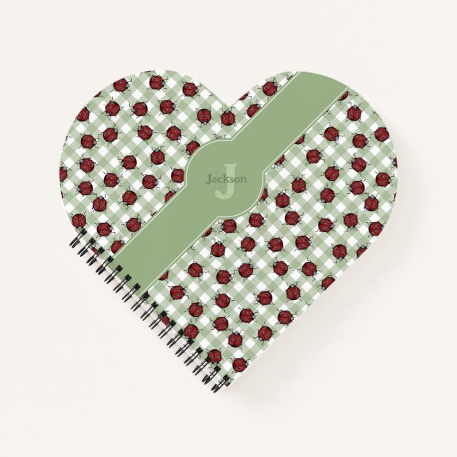 Cahier Cœur de coccinelle à carreaux verts  (Devant)