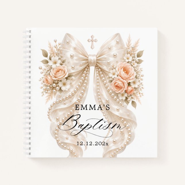 Cahier de baptême floral perle noeud (Devant)
