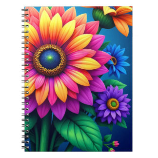 Cahier de bouquet de fleurs radieuses en arc-en-ci