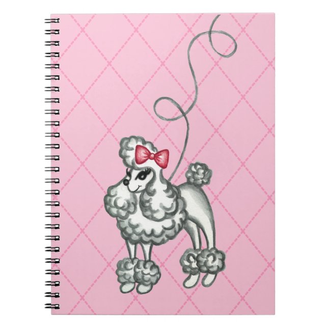 Cahier de classe d'école rétro French Pink Poodle (Devant)