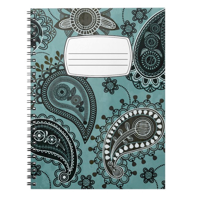 Cahier de composition à motifs paisley sarcelle fo (Devant)
