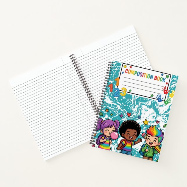 Cahier de composition en marbre sarcelle pour enfa (Intérieur)