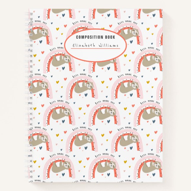 Cahier de composition mignon paresseux arc-en-ciel (Devant)