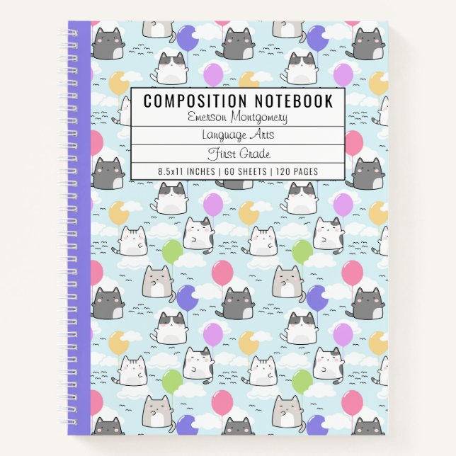 Cahier de composition pour enfants à motif de chat (Devant)