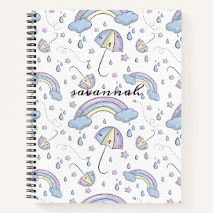 Cahier de croquis à monogramme arc-en-ciel rose mi