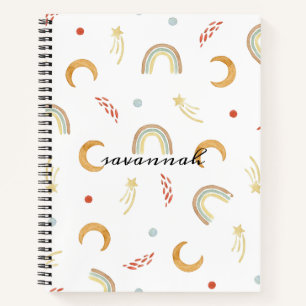 Cahier de croquis à monogramme arc-en-ciel rose mi