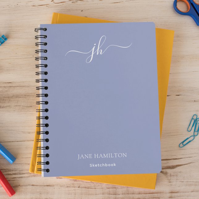 Cahier de croquis à monogramme bleu avec nom (Créateur téléchargé)