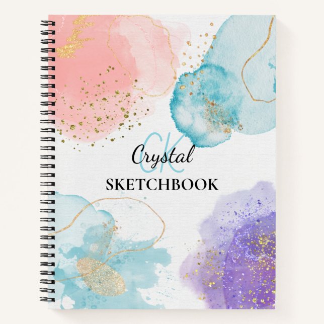 Cahier de croquis à monogramme pastel d'art abstra (Devant)