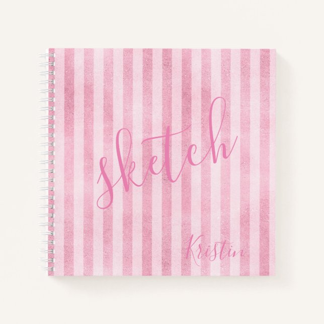 Cahier de croquis à monogramme rayé rose (Devant)