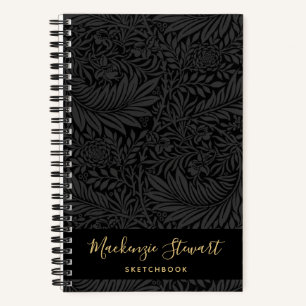 Cahier de croquis à motif floral noir