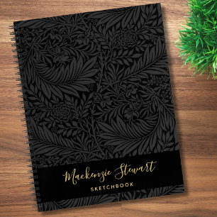 Cahier de croquis à motif floral noir