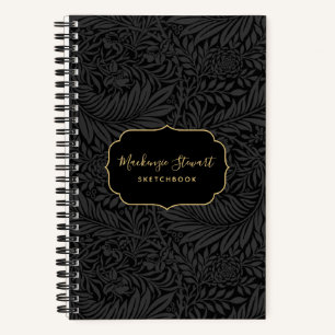 Cahier de croquis à motif floral noir élégant