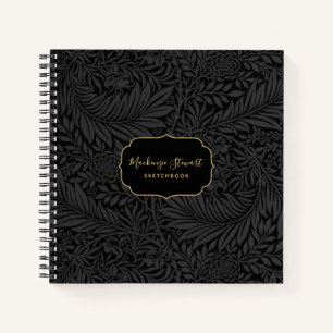 Cahier de croquis à motif floral noir élégant
