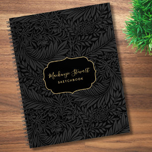 Cahier de croquis à motif floral noir élégant