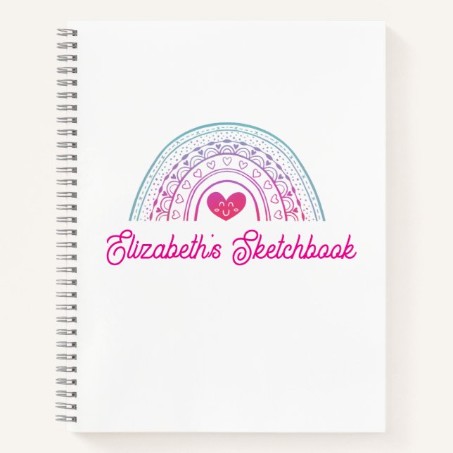Cahier de croquis bohème arc-en-ciel rose mignon (Devant)