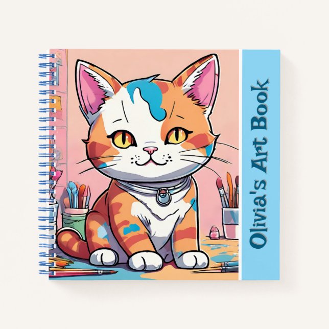 Cahier de croquis d'art de chat mignon Spirale ros (Devant)