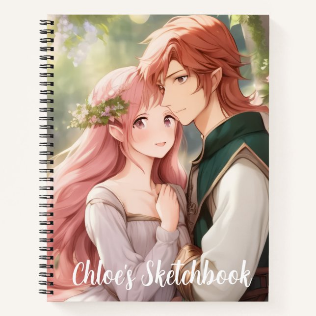 Cahier de croquis de couple d'anime fantastique (Devant)