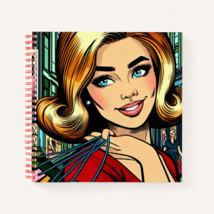Cahier de croquis de la rétro lady avec sacs de co