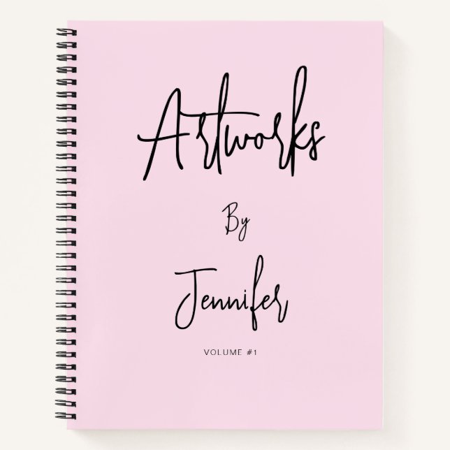 Cahier de croquis de nom de script noir rose  (Devant)