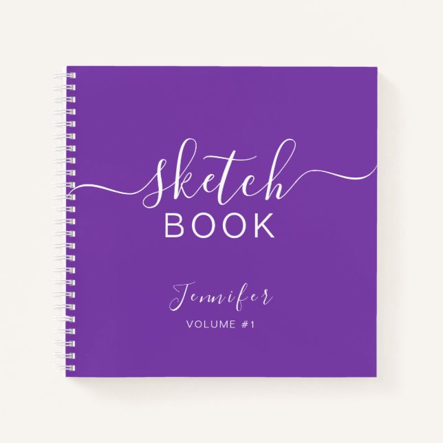 Cahier de croquis élégant Votre nom écriture viole (Devant)