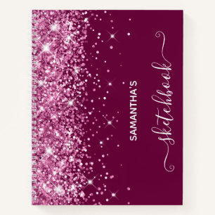 Cahier de croquis Fille au Glitter Rose et Vin